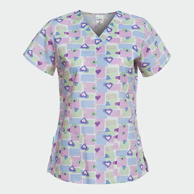 Majica za čiščenje Bwell BAMBINA z motivom Purple Hearts / Ribbons, velikost L