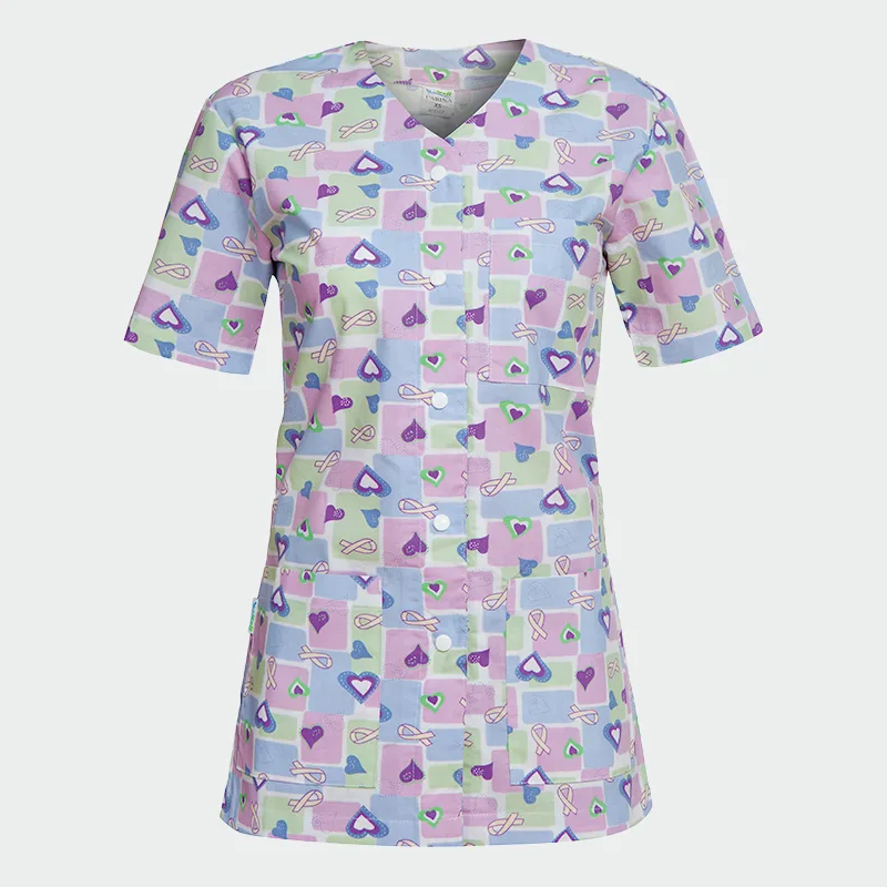 Majica za zdravstveno osebje Bwell CARINA z motivom Purple Hearts / Ribbons, velikost S