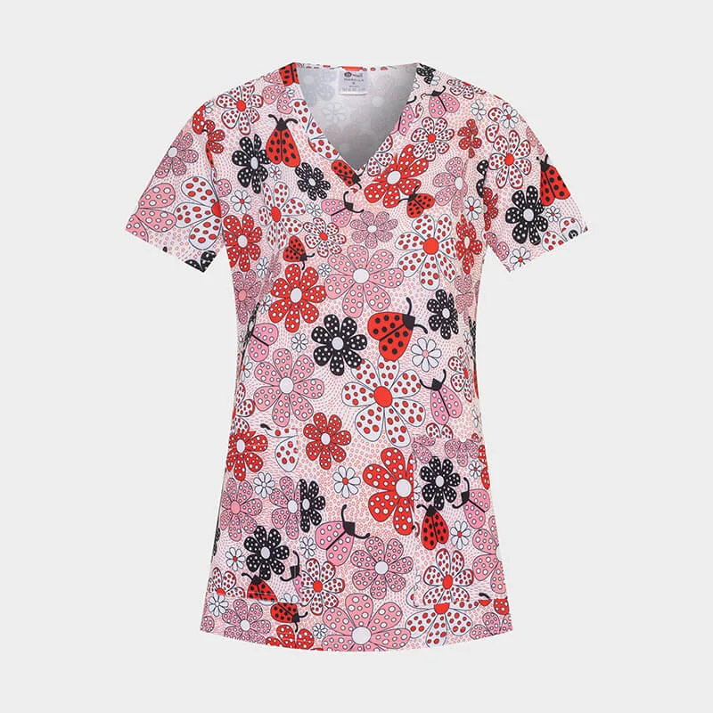 Operacijska bluzka Bwell ISABELLA z motivom »The Ladybug Garden«, velikost 2XL