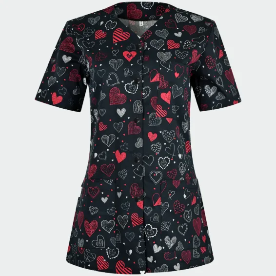 Majica za delo Bwell CARINA z motivom »Dark Hearts«, velikost S