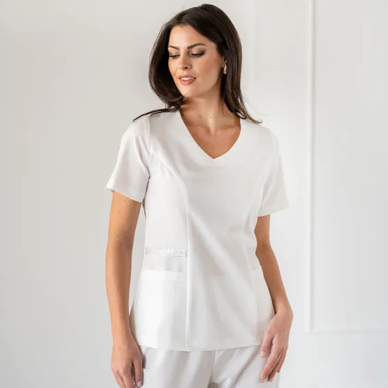 Bwell Atelier ELINA majica za delo v zdravstvu, bela barva