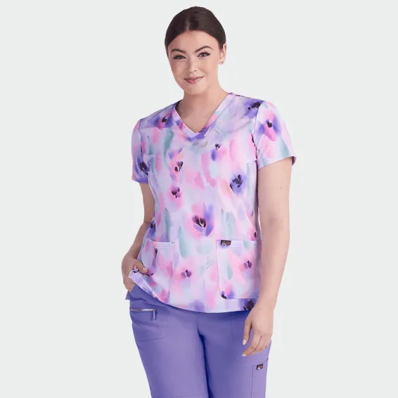 Delovna bluzka KOI Design LITE 1082PR – LVD, potisk »Cvet lavande«