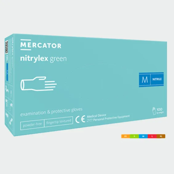 Nitrilne rokavice za enkratno uporabo MERCATOR NITRYLEX, zelene barve