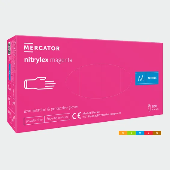 Nitrilne rokavice za enkratno uporabo MERCATOR NITRYLEX, barva magenta, velikost M