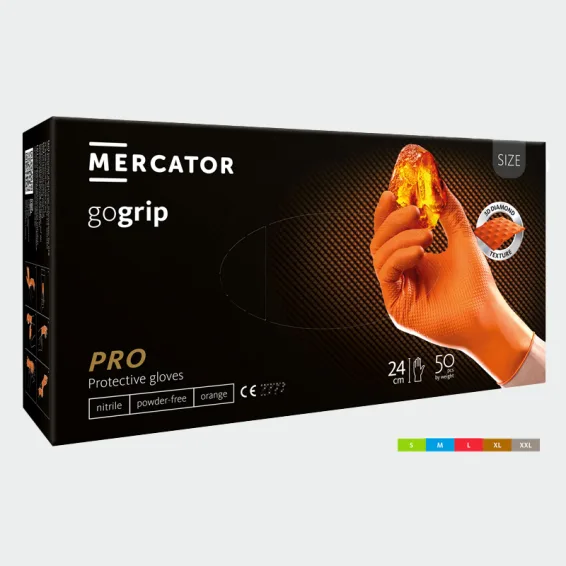 Nitrilne rokavice za enkratno uporabo MERCATOR GOGRIP, oranžne barve