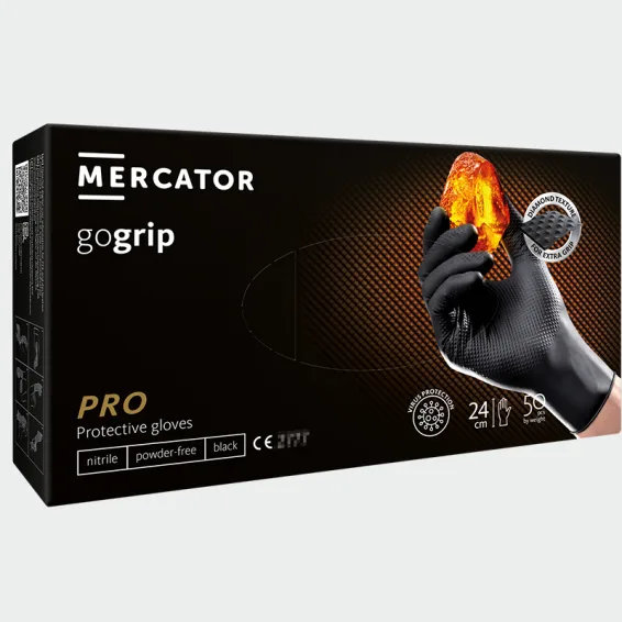 Nitrilne rokavice za enkratno uporabo MERCATOR GOGRIP B, črne barve, velikost L