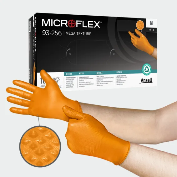 Nitrilne rokavice Ansell Microflex 93-256, oranžne barve