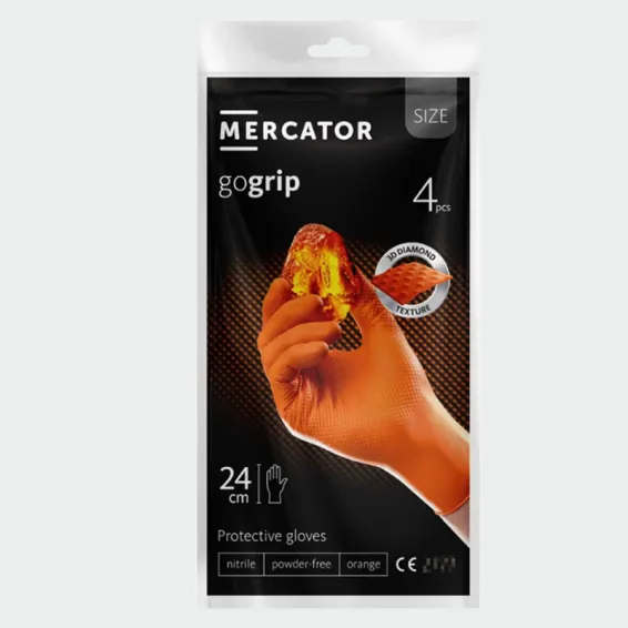 Nitrilne rokavice za enkratno uporabo MERCATOR GOGRIP A4, oranžne barve