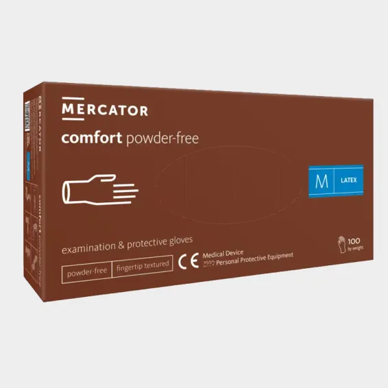 Lateksne rokavice za enkratno uporabo MERCATOR M COMFORT, bele barve