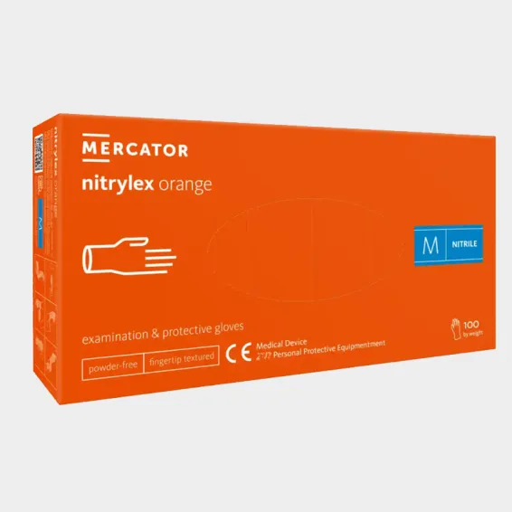Nitrilne rokavice za enkratno uporabo MERCATOR NITRYLEX, oranžne barve