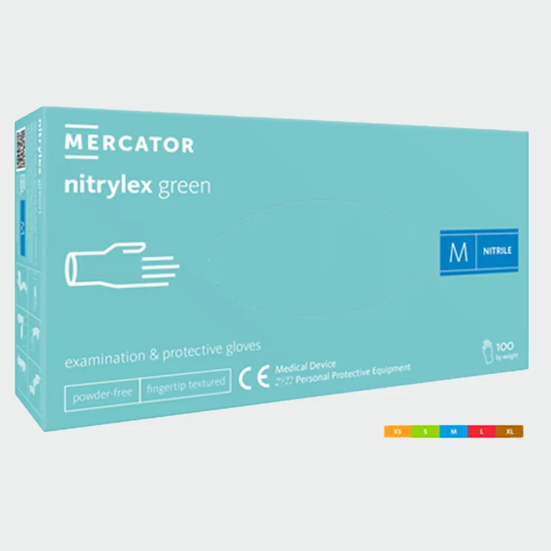 Nitrilne rokavice za enkratno uporabo MERCATOR NITRYLEX, zelene barve