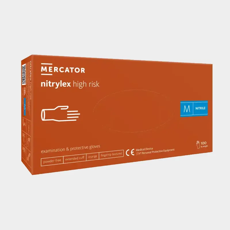 Nitrilne rokavice za enkratno uporabo MERCATOR NITRYLEX HIGH RISK, oranžne barve