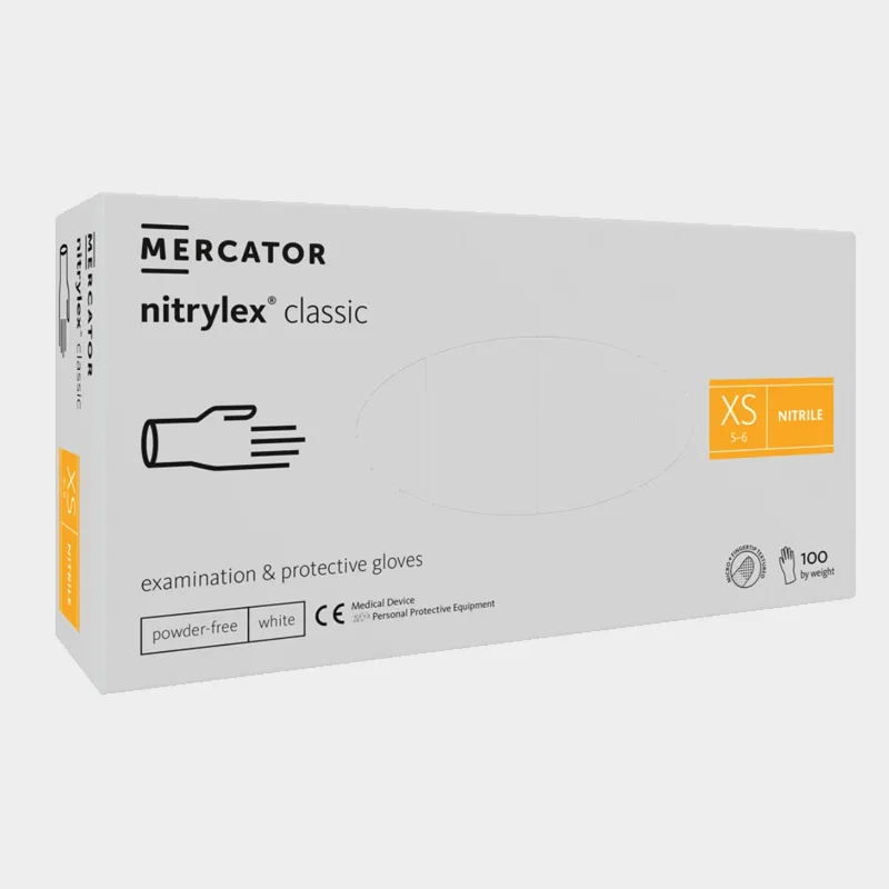 Nitrilne rokavice za enkratno uporabo MERCATOR NITRYLEX, bele barve